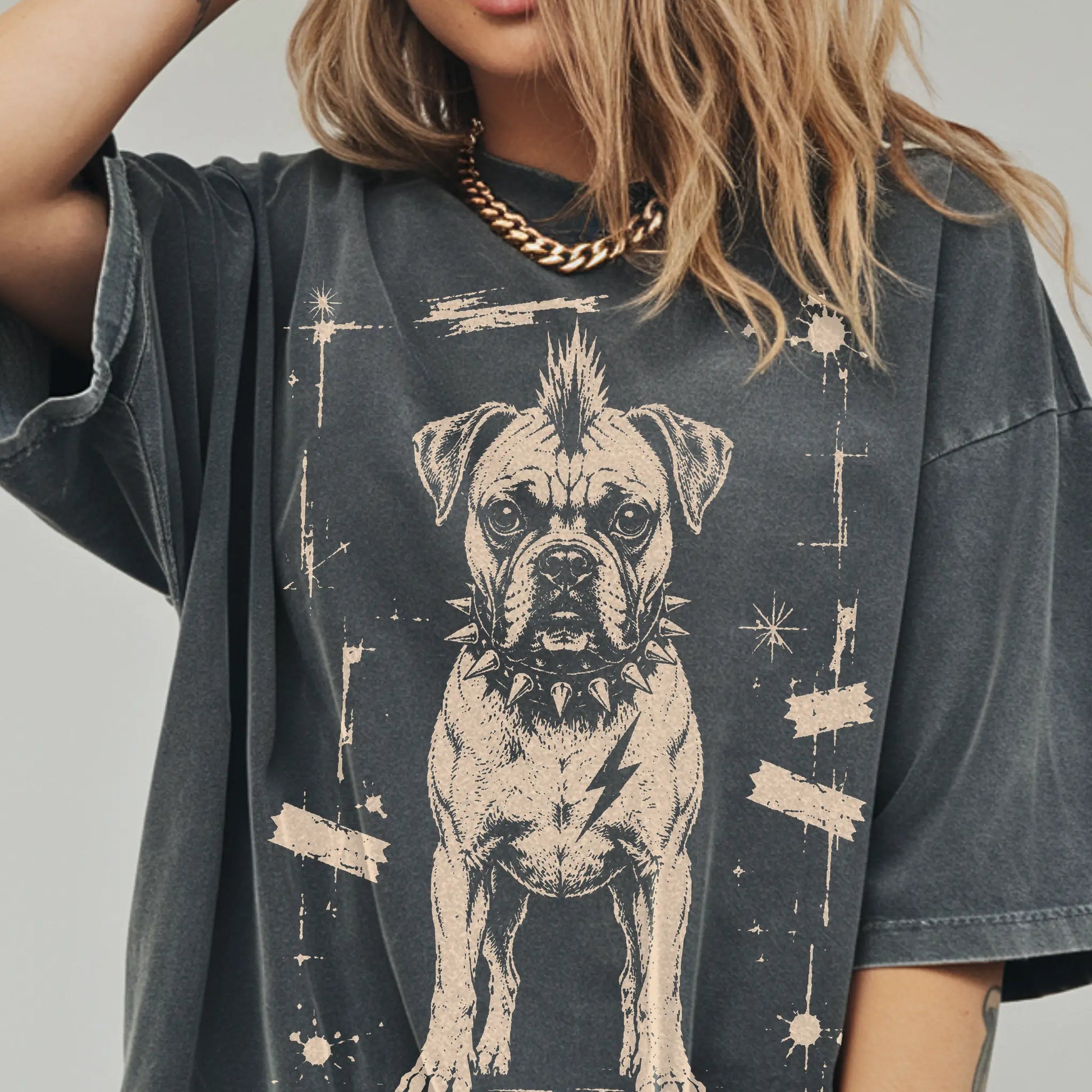 Woman wearing a Pepper Punk Rock Boxer T-Shirt