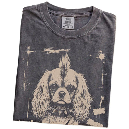 Folded Pepper Punk Rock Cavalier King Charles Spaniel T-Shirt showing the graphic