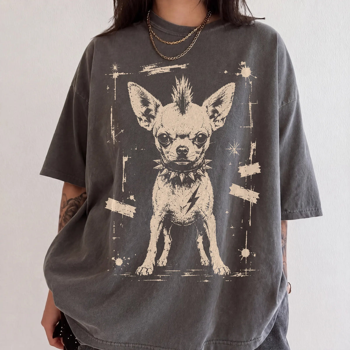 Woman wearing a Pepper Punk Rock Chihuahua T-Shirt