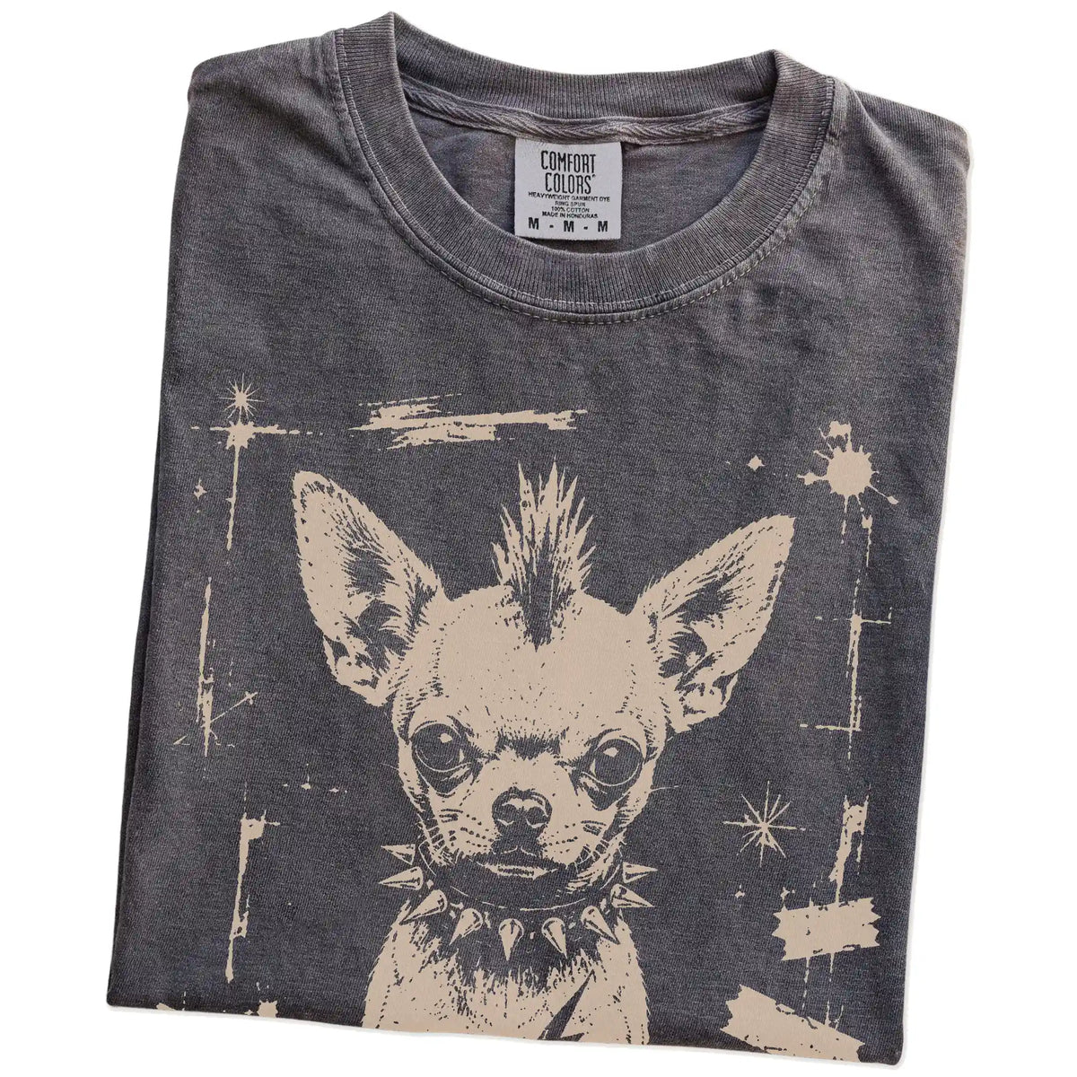 Folded Pepper Punk Rock Chihuahua T-Shirt showing the graphic