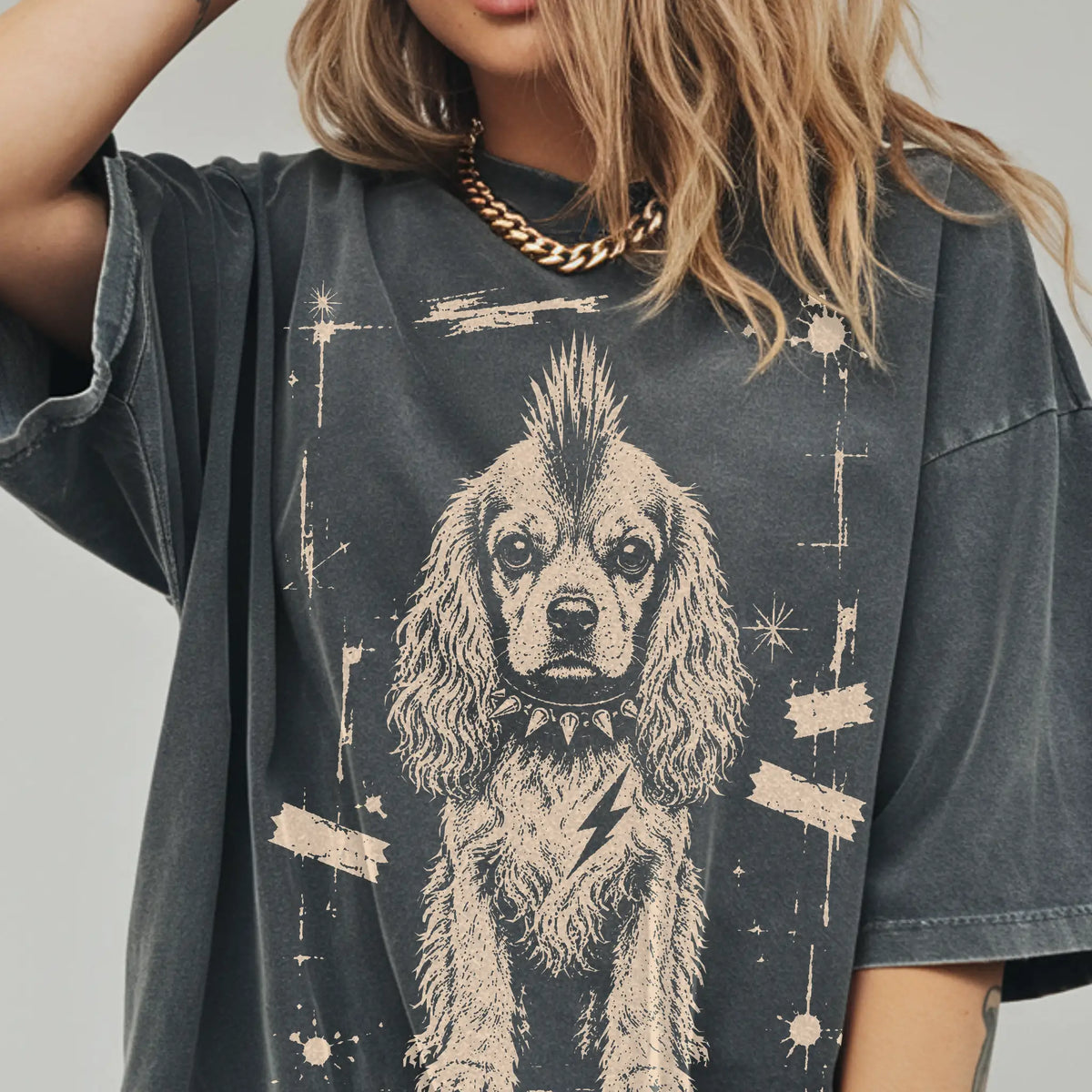 Woman wearing a Pepper Punk Rock Cocker Spaniel T-Shirt