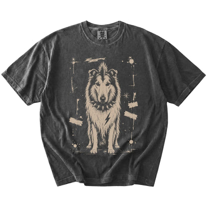 Pepper Punk Rock Collie T-Shirt laid flat