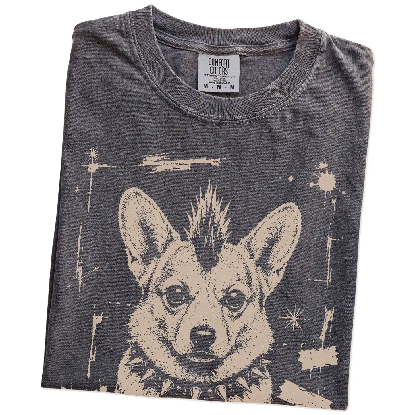 Folded Pepper Punk Rock Corgi T-Shirt showing the graphic