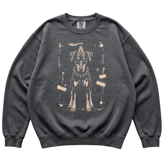 Pepper Punk Rock Doberman Comfort Colors sweatshirt, flat view