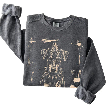 Pepper Punk Rock Doberman Comfort Colors sweatshirt, folded view