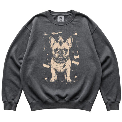 Pepper Punk Rock French Bulldog Comfort Colors sweatshirt, flat view