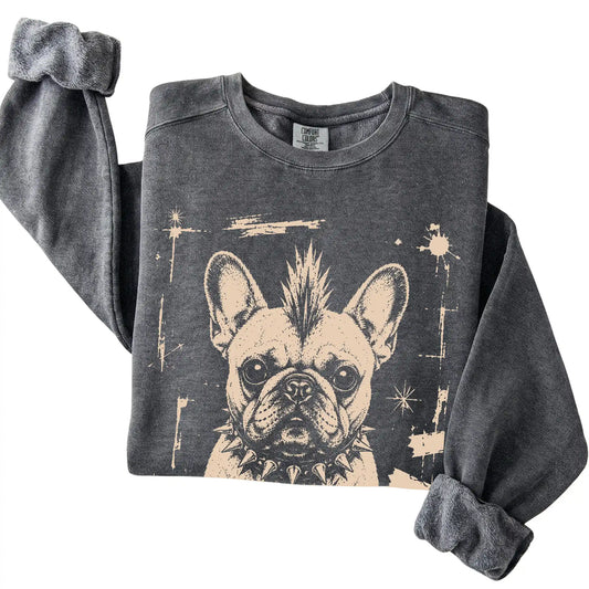 Pepper Punk Rock French Bulldog Comfort Colors sweatshirt, folded view