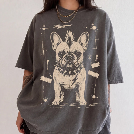 Woman wearing a Pepper Punk Rock French Bulldog T-Shirt