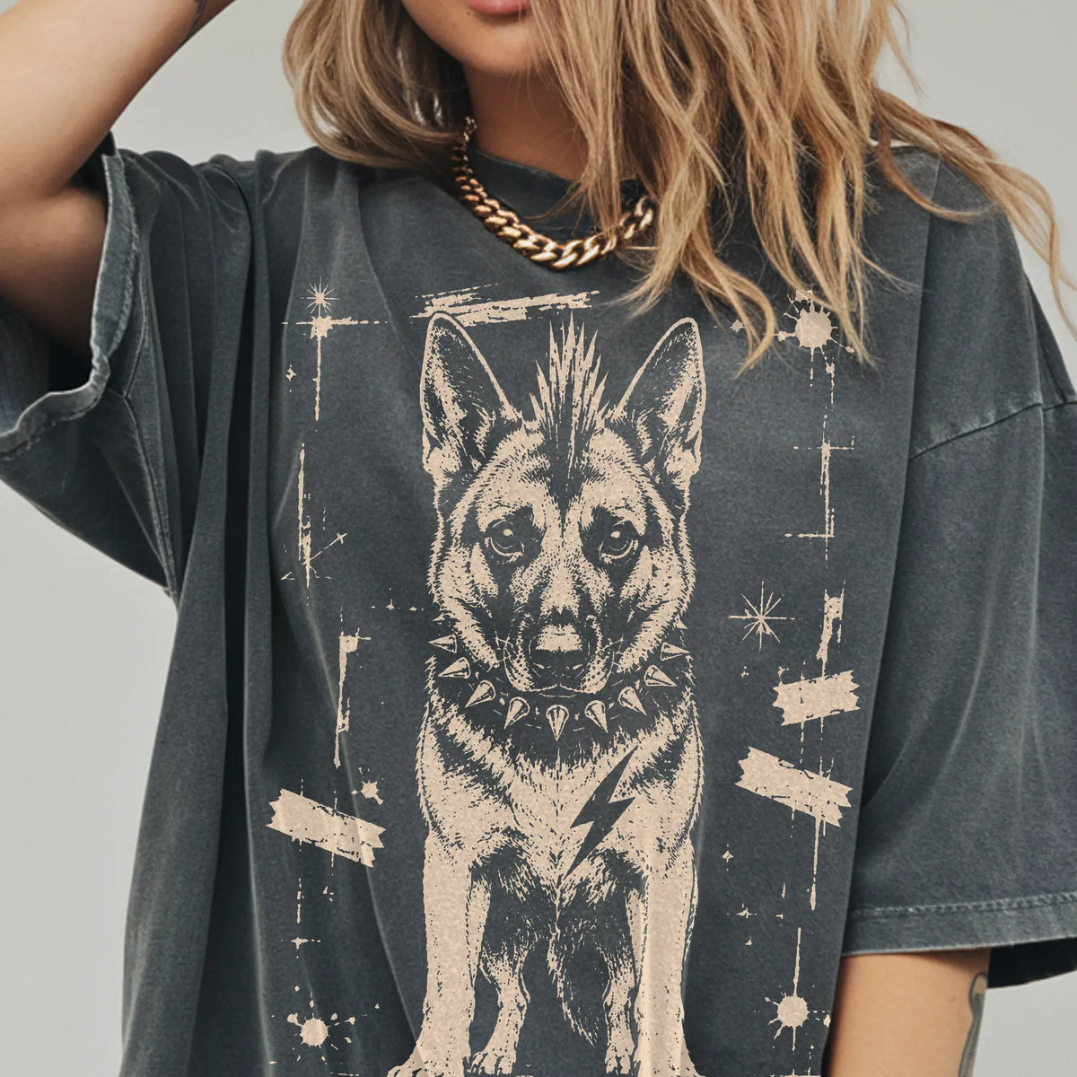 Woman wearing a Pepper Punk Rock German Shepherd T-Shirt