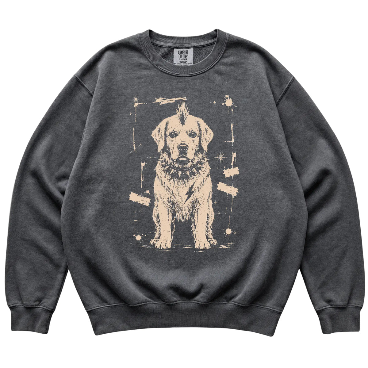 Pepper Punk Rock Golden Retriever Comfort Colors sweatshirt, flat view
