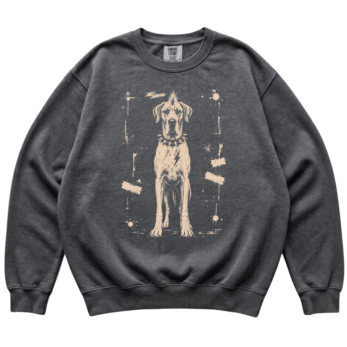 Pepper Punk Rock Great Dane Comfort Colors sweatshirt, flat view