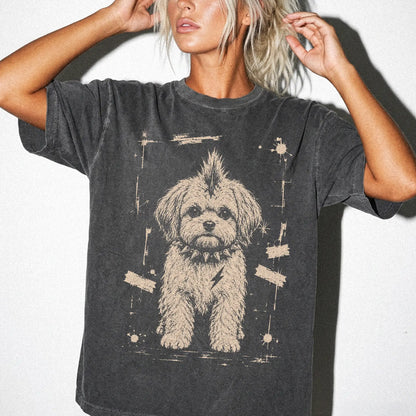 Woman wearing a Pepper Punk Rock Havanese T-Shirt