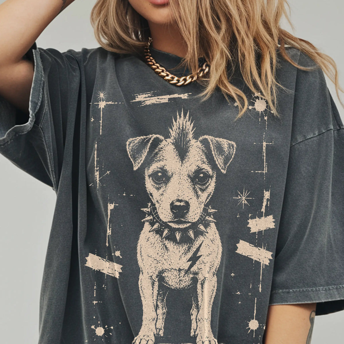 Woman wearing a Pepper Punk Rock Jack Russell T-Shirt