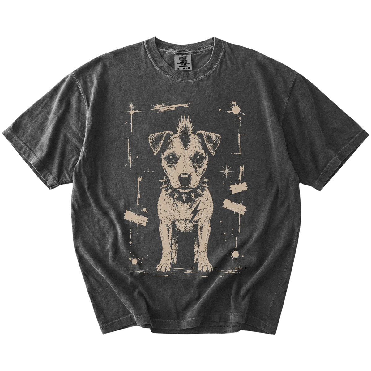 Pepper Punk Rock Jack Russell T-Shirt laid flat