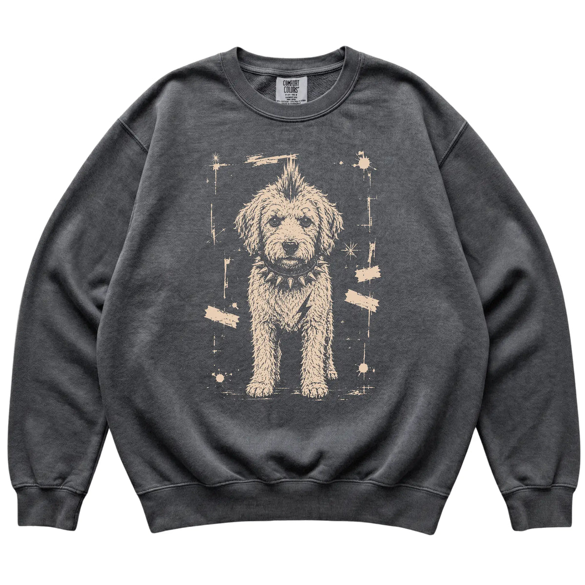 Pepper Punk Rock Labradoodle Comfort Colors sweatshirt, flat view