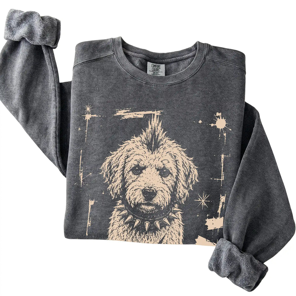 Pepper Punk Rock Labradoodle Comfort Colors sweatshirt, folded view