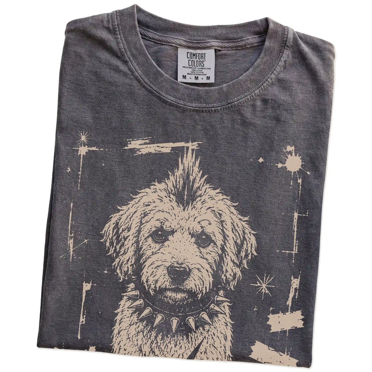 Folded Pepper Punk Rock Labradoodle T-Shirt showing the graphic