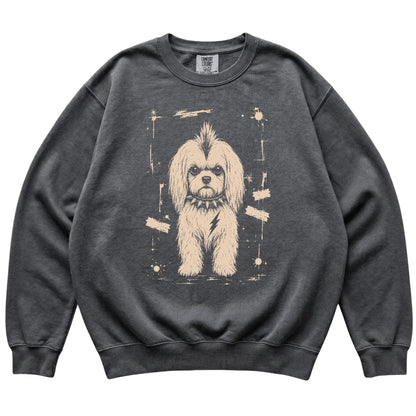 Pepper Punk Rock Maltese Comfort Colors sweatshirt, flat view
