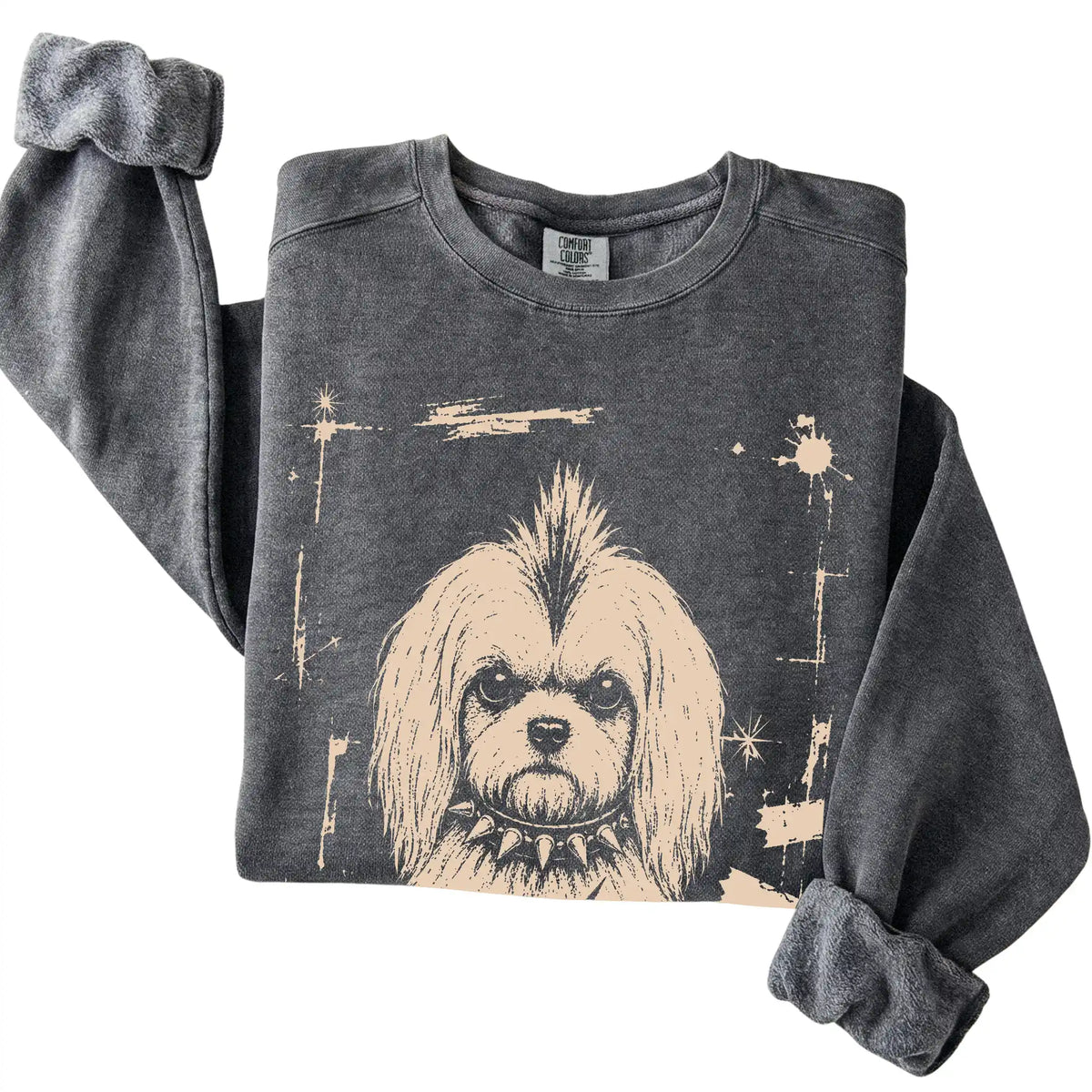 Pepper Punk Rock Maltese Comfort Colors sweatshirt, folded view