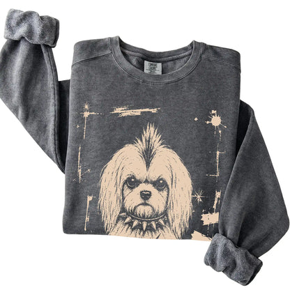 Pepper Punk Rock Maltese Comfort Colors sweatshirt, folded view