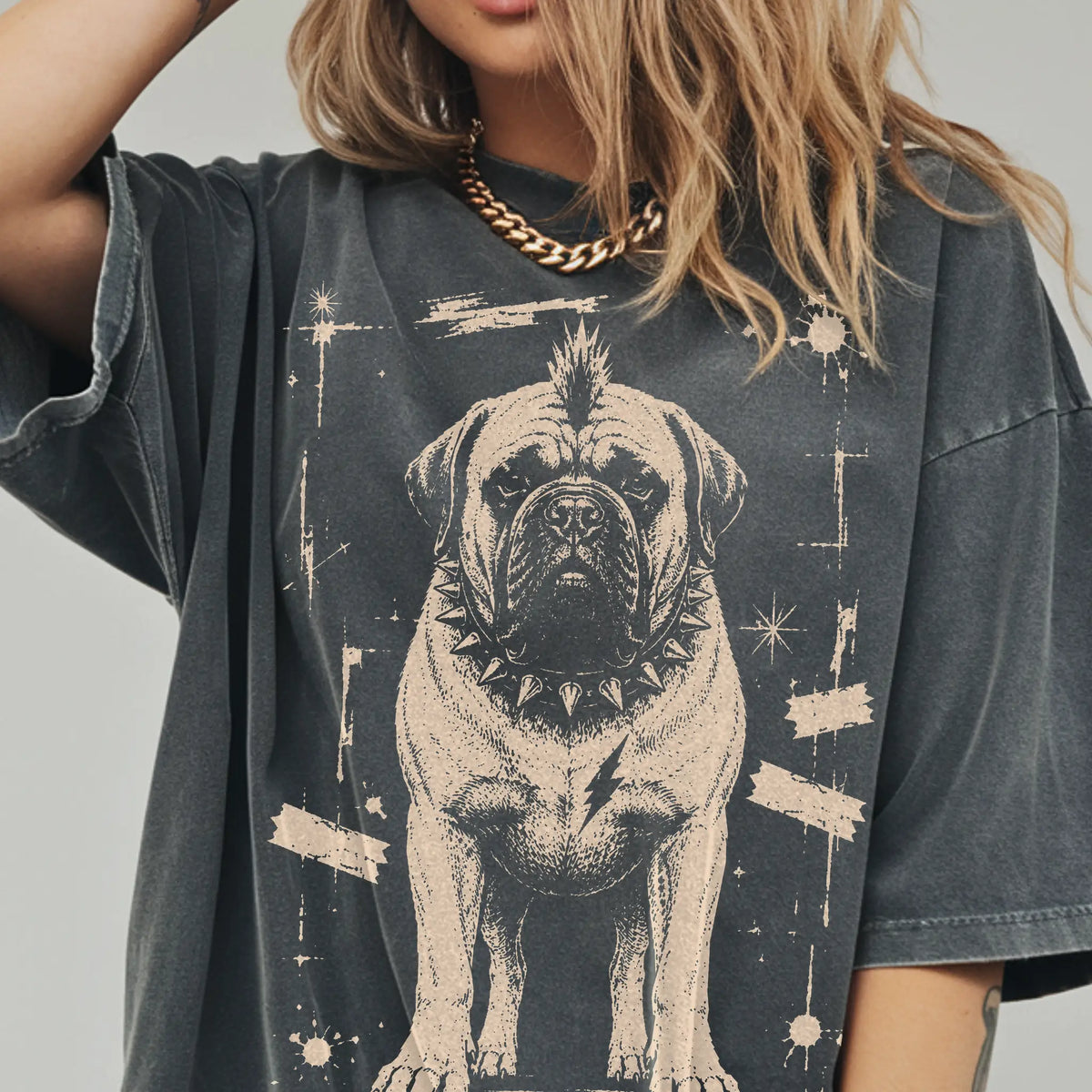 Woman wearing a Pepper Punk Rock Mastiff T-Shirt