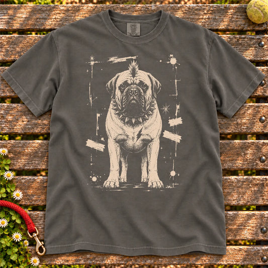 Mastiff Punk Rock design on a Pepper T-shirt shown flat