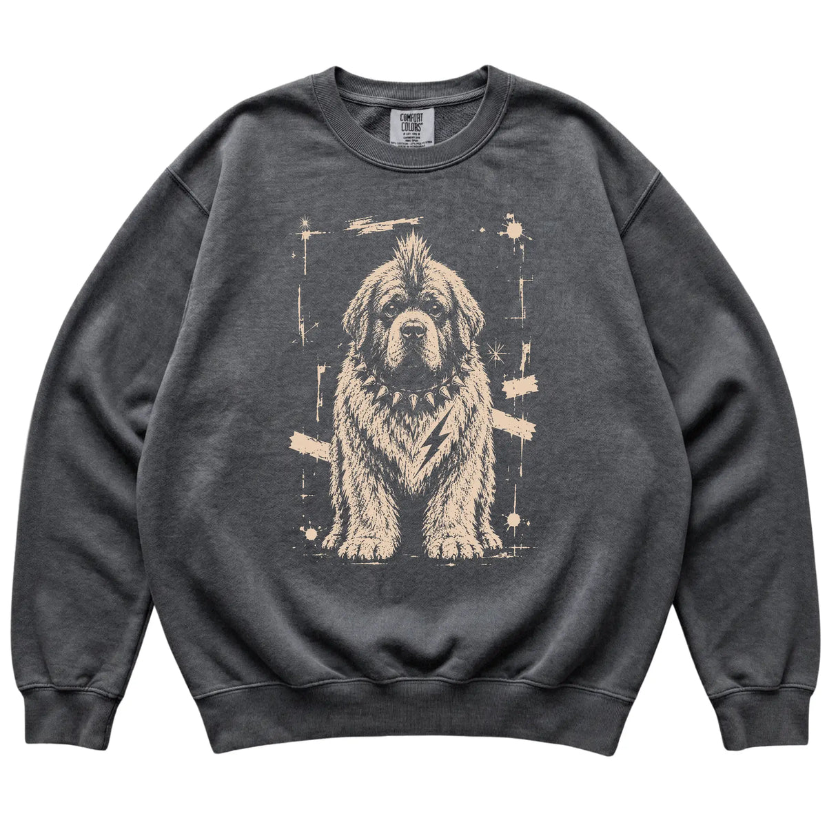 Pepper Punk Rock Newfie Comfort Colors sweatshirt, flat view
