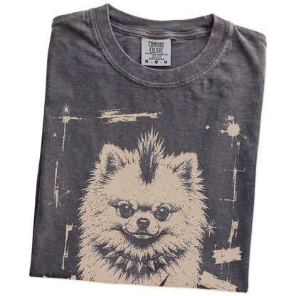 Folded Pepper Punk Rock Pomeranian T-Shirt showing the graphic