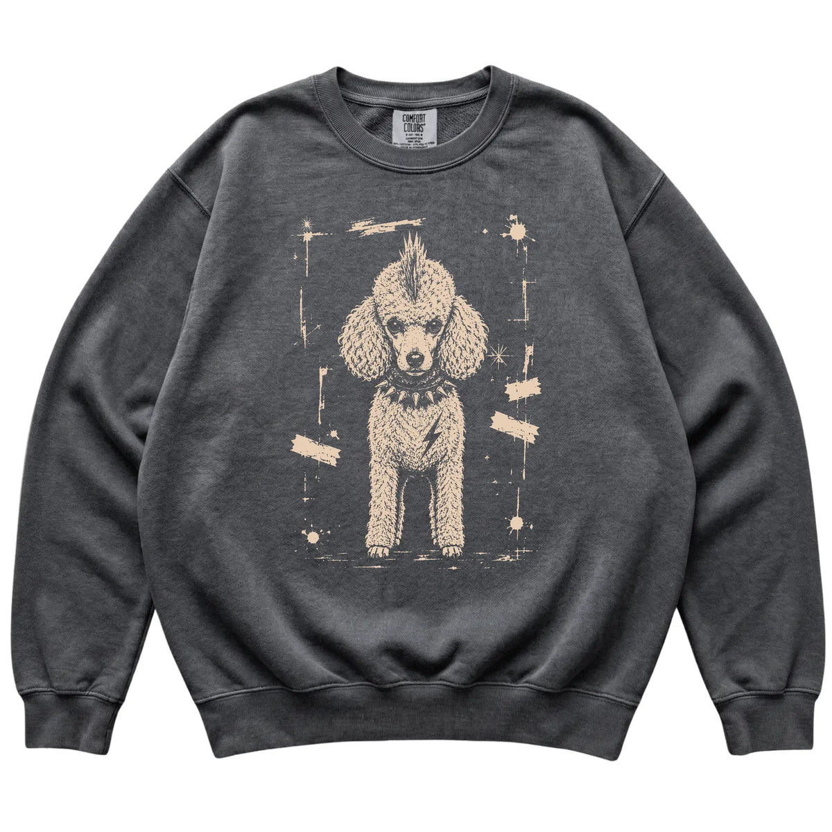 Pepper Punk Rock Poodle Comfort Colors sweatshirt, flat view