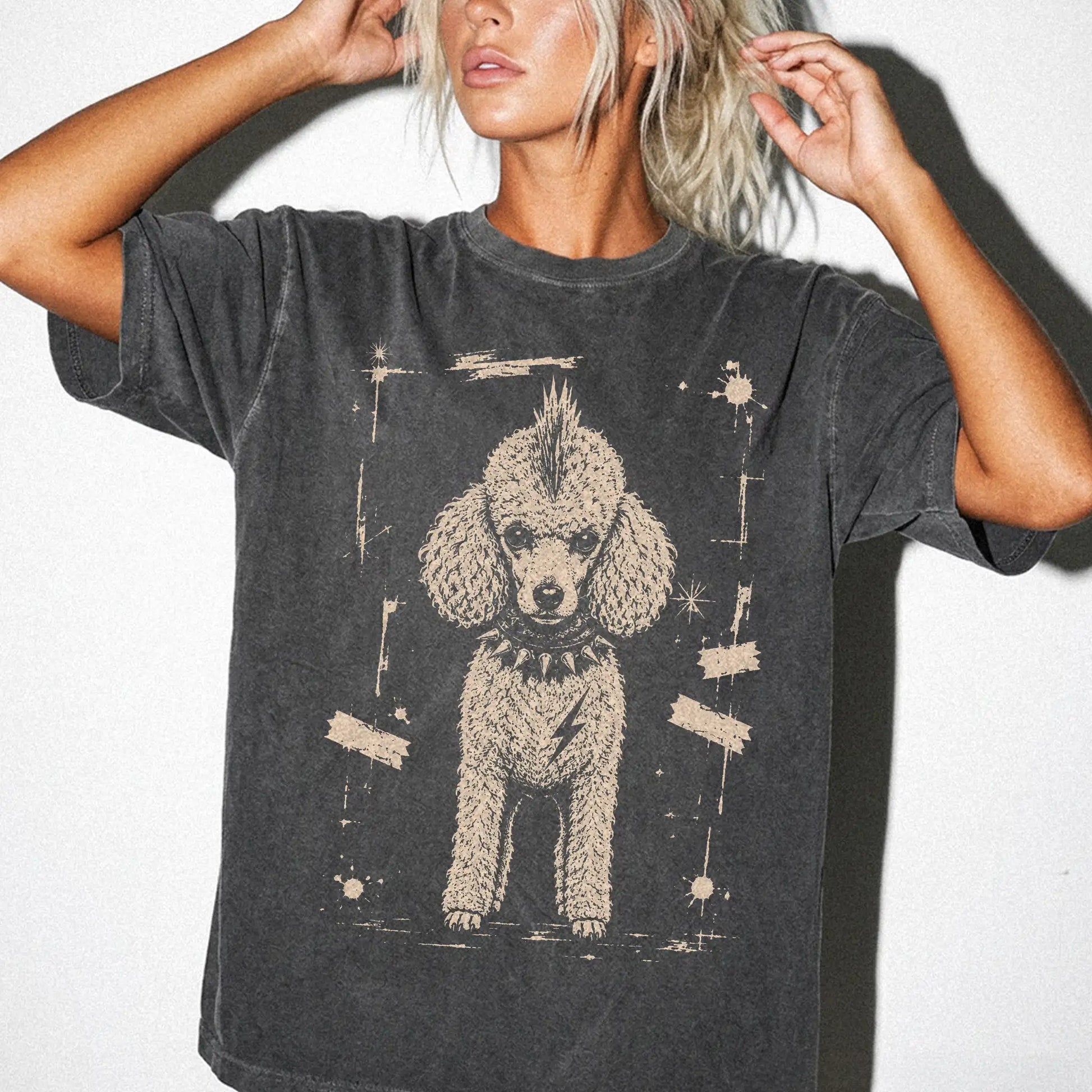Woman wearing a Pepper Punk Rock Poodle T-Shirt