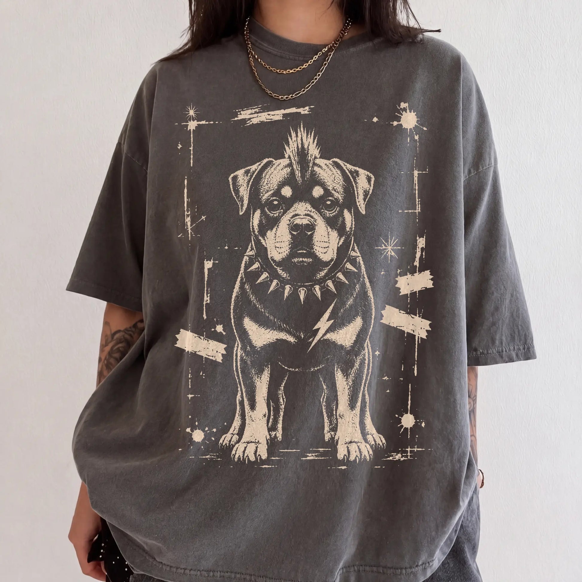 Woman wearing a Pepper Punk Rock Rottweiler T-Shirt