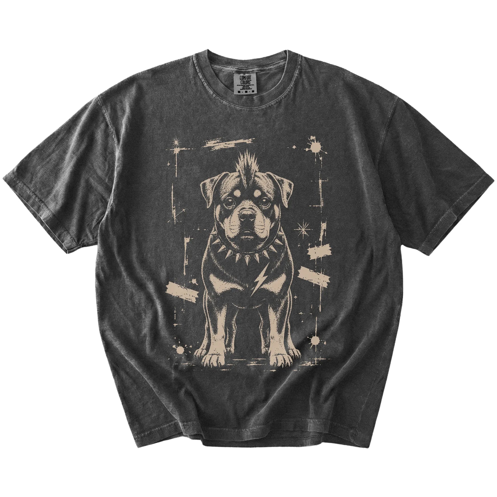 Pepper Punk Rock Rottweiler T-Shirt laid flat