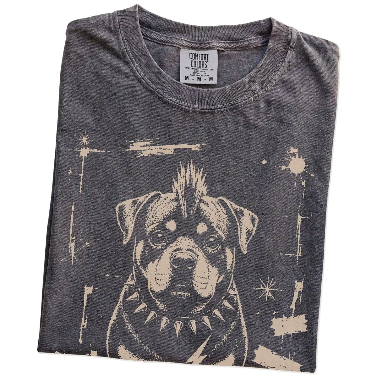 Folded Pepper Punk Rock Rottweiler T-Shirt showing the graphic