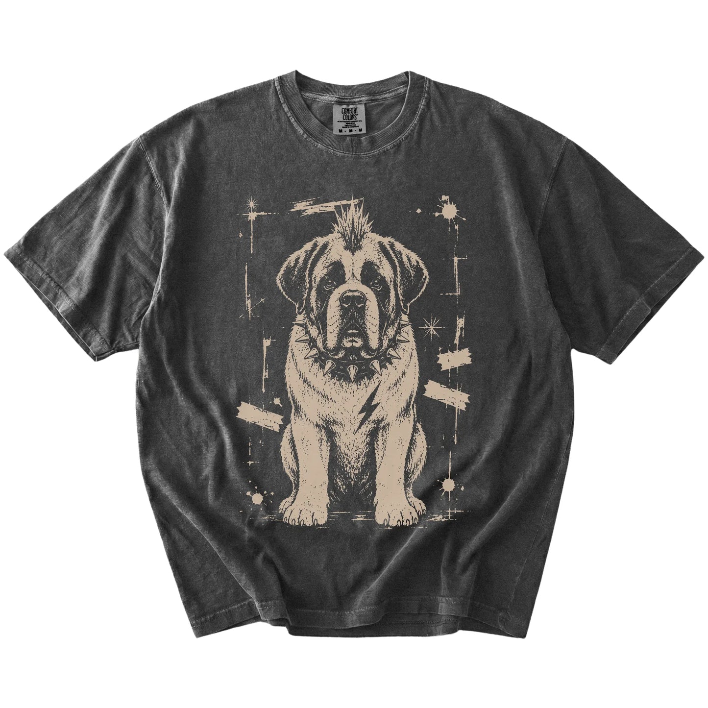 Pepper Punk Rock Saint Bernard T-Shirt laid flat