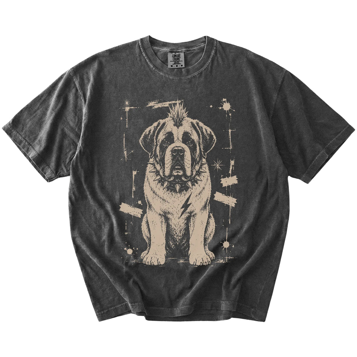 Pepper Punk Rock Saint Bernard T-Shirt laid flat