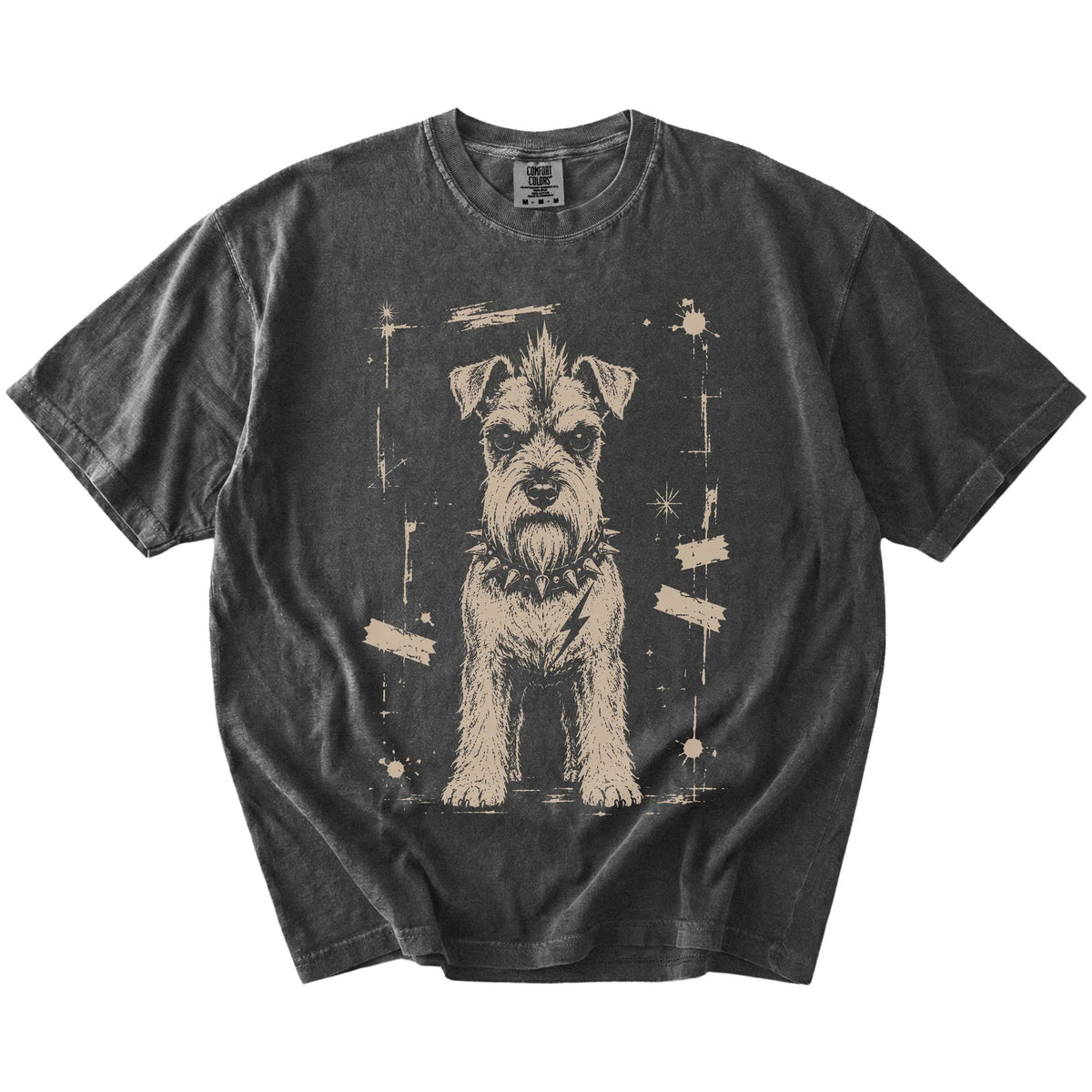 Pepper Punk Rock Schnauzer T-Shirt laid flat