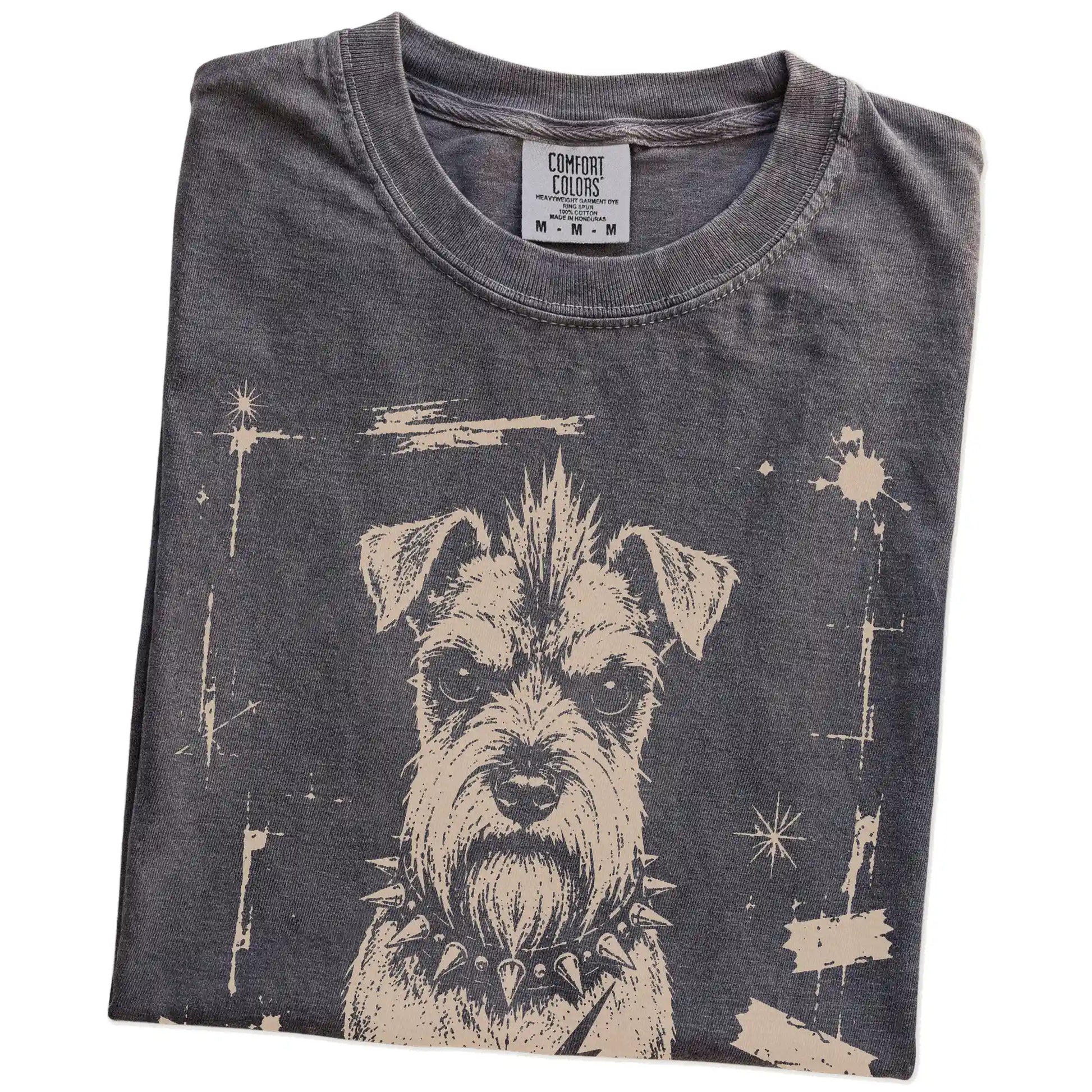 Folded Pepper Punk Rock Schnauzer T-Shirt showing the graphic