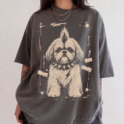 Woman wearing a Pepper Punk Rock Shih Tzu T-Shirt
