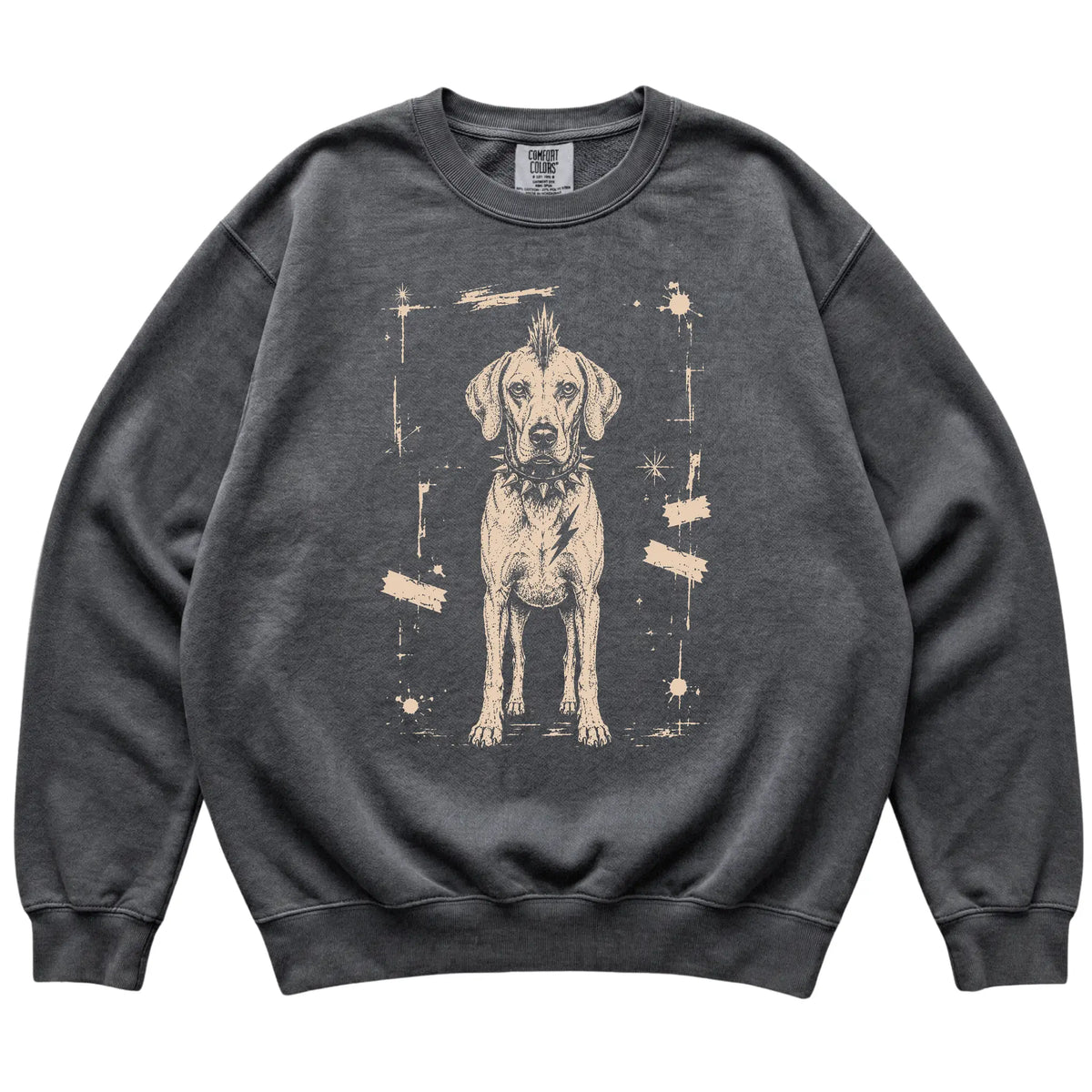 Pepper Punk Rock Vizsla Comfort Colors sweatshirt, flat view