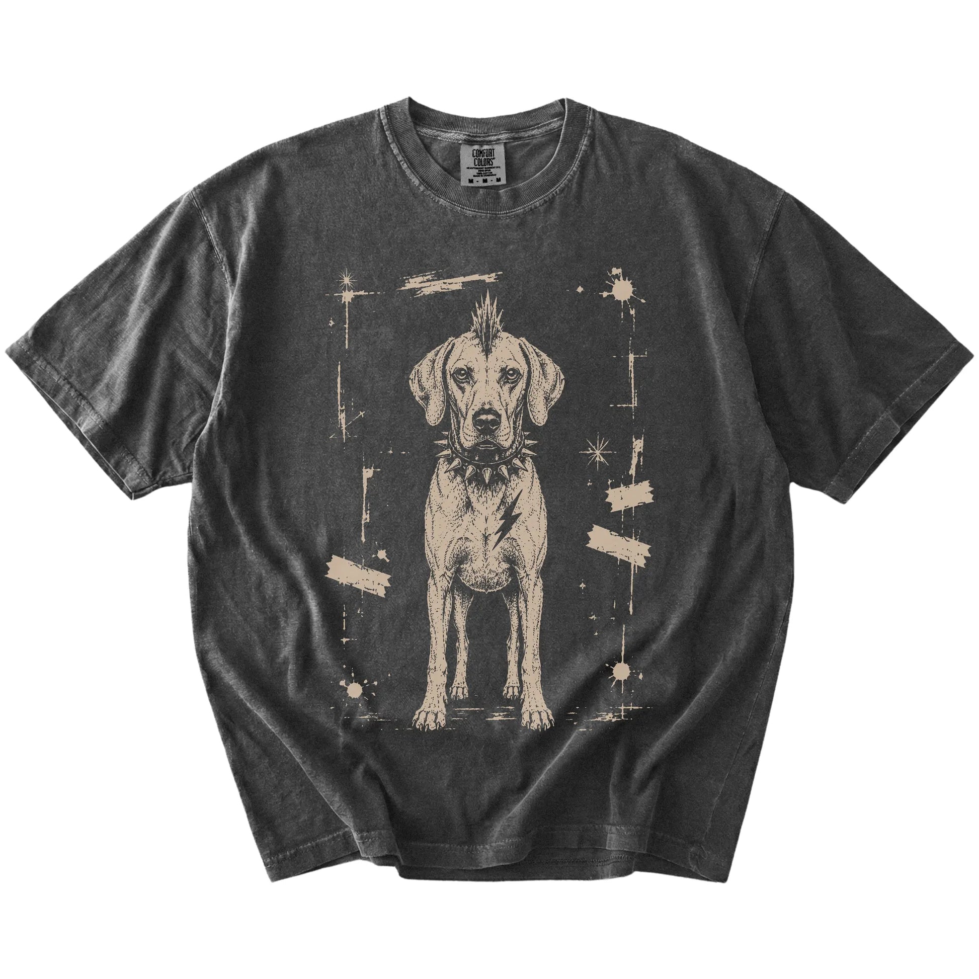 Pepper Punk Rock Vizsla T-Shirt laid flat