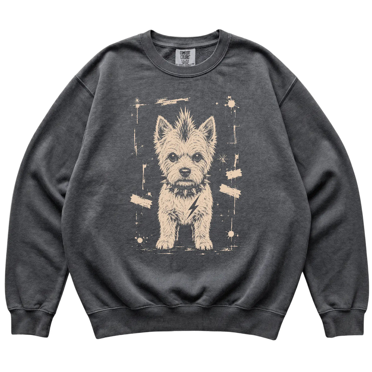 Pepper Punk Rock Westie Comfort Colors sweatshirt, flat view