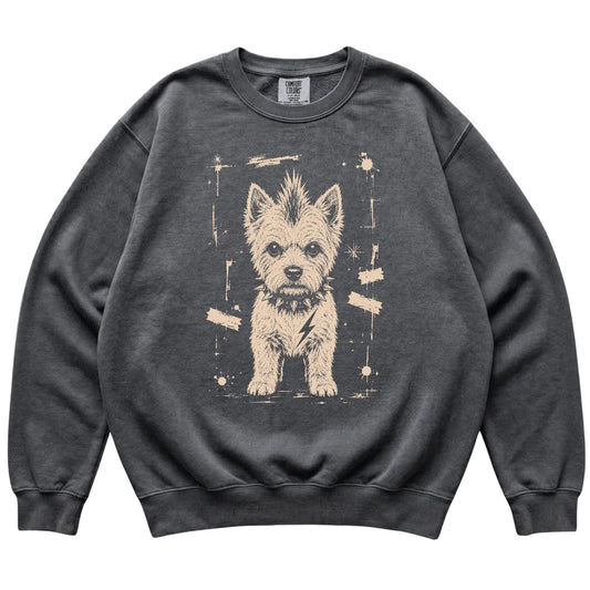 Pepper Punk Rock Westie Comfort Colors sweatshirt, flat view