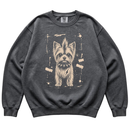 Pepper Punk Rock Yorkie Comfort Colors sweatshirt, flat view
