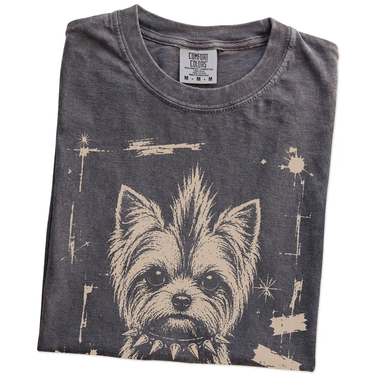 Folded Pepper Punk Rock Yorkie T-Shirt showing the graphic