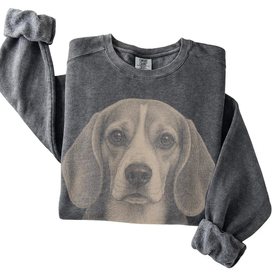 Pepper Realistic Drawing Beagle Comfort Colors sweatshirt, folded view