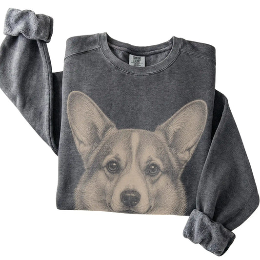 Pepper Realistic Drawing Corgi Comfort Colors sweatshirt, folded view