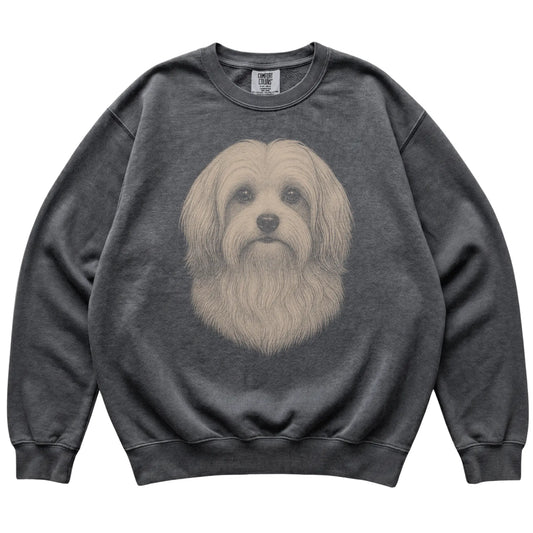 Pepper Realistic Drawing Havanese Comfort Colors sweatshirt, flat view