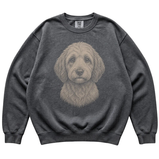Pepper Realistic Drawing Labradoodle Comfort Colors sweatshirt, flat view