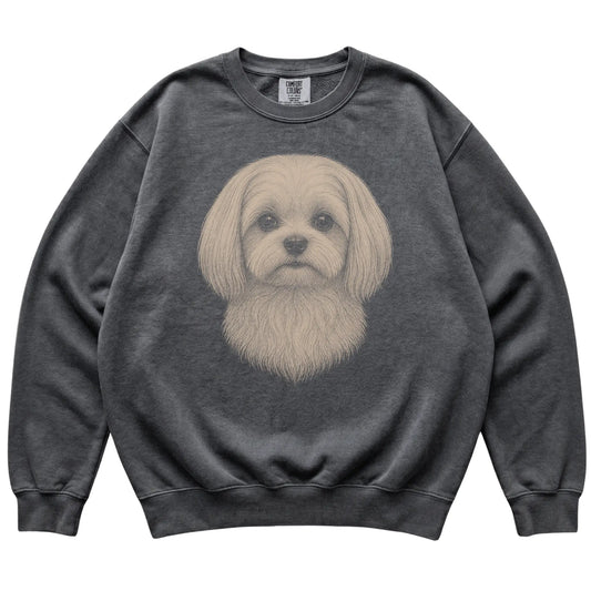 Pepper Realistic Drawing Maltese Comfort Colors sweatshirt, flat view