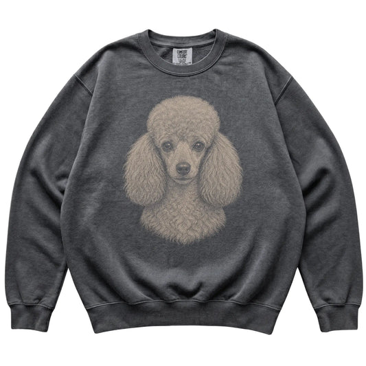 Pepper Realistic Drawing Poodle Comfort Colors sweatshirt, flat view